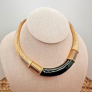 Vintage 70s/80s Egyptian Revival Choker flex fit Necklace Gold and Black Enamel